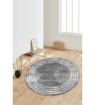 Dijital Baskılı Kaymaz Taban Yıkanabilir Yuvarlak Salon Halısı Koridor Halısı Paspas NDY-HT-488 (Gri)