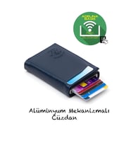Newish Adelina Nova Deri Mekanizmalı Otomatik Kızaklı Kartlık Cüzdan (Lacivert)