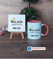 Resim Öğretmeni Dekoratif Taş, Kupa Bardak Kırmızı Hediye (Model 5)