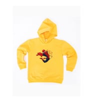 Spiderman baskılı örümcek adam kapüşonlu pamuklu kumaş çocuk sweatshirt (Sarı)