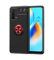 Oppo A74 4G Kılıf Mıknatıslı Yüzüklü Standlı Yumuşak Silikon Kapak Ravel (Siyah-Kırmızı)