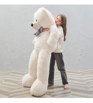 SOLE 120 -130  cm Peluş Ayı - BÜYÜK Papyonlu Sevimli Pelüş Ayıcık, Sevgiliye Özel Hediye (Beyaz)