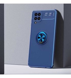 Galaxy M12 Kılıf Zore Ravel Yüzüklü Silikon Kılıf (Mavi)