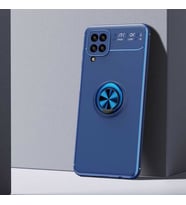Galaxy M12 Kılıf Zore Ravel Yüzüklü Silikon Kılıf (Mavi)