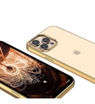 Uyumlu Model Apple iPhone 13 Pro Max Kılıf Sararmaz Şeffaf Sert Fit Kapak (Gold)