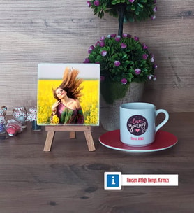Love Yourself Fotoğraflı Dekoratif Taş, Ahşap Altlıklı Türk Kahvesi Fincanı Hediye (Model 3)