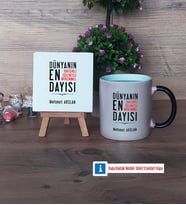 Dayıya Hediye Dekoratif Taş, Kupa Bardak Kırmızı Hediye (Model 8)