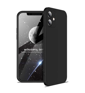 Apple iPhone 12 Mini Kılıf 3 Parça Slim Sert Silikon Kapak AYS (Siyah)