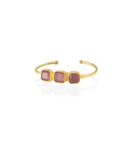 Kadir Jewellery 22 Ayar Altın Kaplama Zirkon Taşlı Ayarlanabilir Trend Bilezik (Pembe)