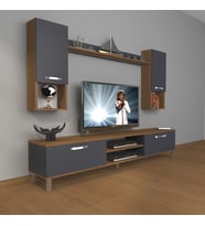 Decoraktiv Eko 5da Mdf Dvd Krom Ayaklı Tv Ünitesi Tv Sehpası (Antrasit - Ceviz)