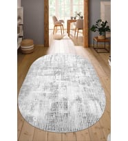 Dijital Baskılı Kaymaz Taban Yıkanabilir Oval Salon Halısı Mutfak Halısı Yolluk NDO-HT-1313 (Gri)