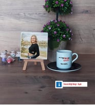 Radyoloji Teknikeri Fotoğraflı Dekoratif Taş, Ahşap Altlıklı Türk Kahvesi Fincanı Hediye (Model 7)