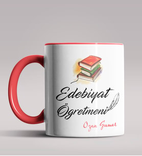 Kişiye Özel Edebiyat Öğretmeni Tasarım Siyah Renk Kupa Bardak  (Kırmızı)
