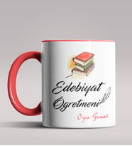 Kişiye Özel Edebiyat Öğretmeni Tasarım Siyah Renk Kupa Bardak  (Kırmızı)