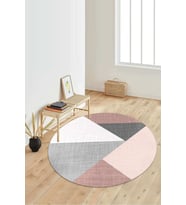 Dijital Baskılı Kaymaz Taban Yıkanabilir Yuvarlak Salon Halısı Koridor Halısı Paspas NDY-SD-539 (Pembe)