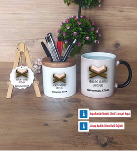 Kuran Kursu Hocası Hediye Sepeti Kalemlik, Kupa Bardak Sihirli, Ahşap Anahtarlık Hediye (Model 1)