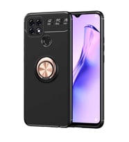 Oppo A15S Kılıf Yüzüklü Magnetli Ravel Case (Siyah-Rose Gold)