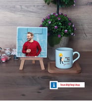 Mühendisler Günü Hediyesi Fotoğraflı Dekoratif Taş, Ahşap Altlıklı Türk Kahvesi Fincanı Hediye (Model 1)