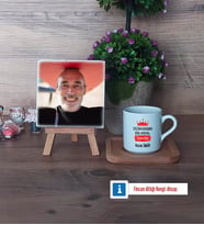 Dayıya Hediye Fotoğraflı Dekoratif Taş, Ahşap Altlıklı Türk Kahvesi Fincanı HediyeDayıya Doğum Günü Hediyesi (Model 1)
