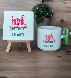 Müzik Öğretmeni Hediye Seti Kupa Bardak T Kulplu ve Dekoratif Taş Öğretmenler Günü Hediyesi (Model 8)