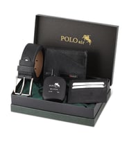 Polo Air Su Yolu Desen Cüzdan Kartlık Kemer Parfüm Seti PM-15 (Siyah)