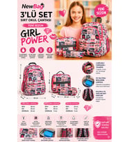 NewBag  KIZ  SIRT OKUL ÇANTASI-3'LÜ SET  (YENİ SEZON) (Gri - Pembe)