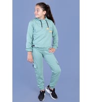 Toontoy Kız Çocuk Baskılı Balıkçı Yaka Eşofman Takımı (Yeşil)