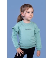 Toontoy Kız Çocuk Kolları Fırfır Detaylı Nakışlı Sweatshirt (Yeşil)
