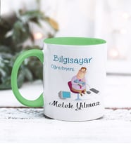 Bilgisayar Öğretmeni Tasarımlı Kişiye Özel Kupa Bardak (Yeşil)