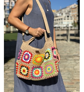 Bohem Kare Motifli Kadın Vintage Çanta (Bej)