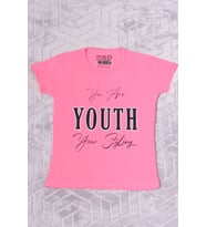 KIZ ÇOCUK TSHİRT YOUTH BASKILI BİSİKLET YAKA C39 (Pembe)