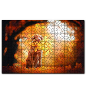 Cakapuzzle Golden Retriever Sonbahar Yaprakları  Puzzle Yapboz MDF (Ahşap) (500 Parça)