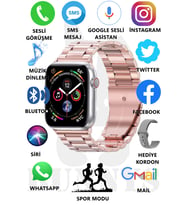 Apple Uyumlu Watch 8 Pro Metal Kordonlu Akıllı Saat 45mm Nfc Özellikli Bt Çağrı Destekli (Pembe Gümüş)