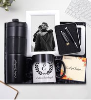 Kişiye Özel Sihirli Kupa & 450 ML French Press Termos & 32Gb USB Siyah Kalem & Çerçeve Hediye Seti (Beyaz)
