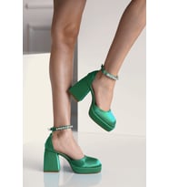 NEXT SHOES Saten Platformlu Topuklu Kadın Ayakkabı (Yeşil)