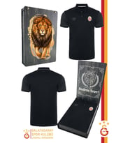 Galatasaray Orijinal Lisanslı Polo Yaka Siyah Spor T-Shirt Ahşap Kutulu (Siyah)