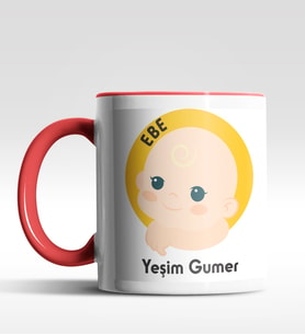 Kişiye Özel Ebe Tasarımlı Siyah Kupa (Kırmızı-Beyaz)