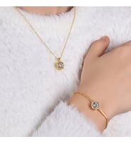 BLK-M7025B Zirkon Taşlı Asansörlü Bileklik Ve Tek Taş Kolye Sarı Bakır Gümüş (Gold)
