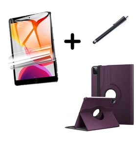 Apple iPad Air 13inç M2/M3 Kılıf Dönen Tablet Kilifi Ekran Koruyucu+Kalem A2898 (Mor)
