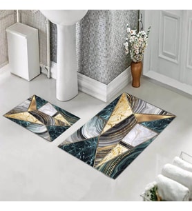 Banyo Halısı Ikili Klozet Takımı Kaymaz Tabanlı (60 xm x 100 cm + 40 cm x 60 cm)  (Yeşil)