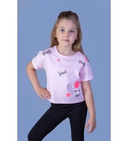Toontoy Kız Çocuk Crop Model Neon Baskılı Tişört (Pembe)