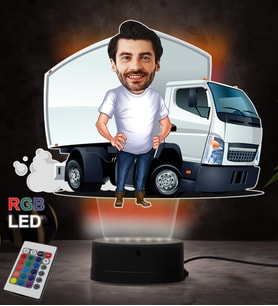 Doğum Günü Hediyesi,Sevgiliye Hediye, Kişiye Özel Fotoğraflı Nakliyeci Tasarımlı Karikatür 3D Led Lamba (RGB)