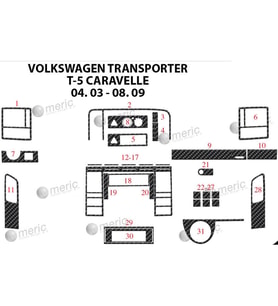 Meriç® Volkswagen Carevella Ön Torpido Kaplama Maun 31 Parça 2003-2009 (Karbon)