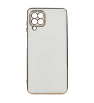 Samsung Galaxy M32 Kılıf Kenarları Gold Kamera Korumalı Renkli Pastel Silikon Açık Yeşil BARK (Beyaz)