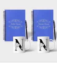 Kişiye Özel Ahşap Renkli Defter Kalem Kupa 2'li Hediye Seti (Model 2)
