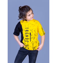 Toontoy Erkek Çocuk Kapüşonlu Garni Detaylı Baskılı Tişört (Sarı)