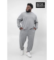 Erkek Büyük Beden Bisiklet Yaka ince Sweatshirt SPR24BSW56 ( Gri-Melanj)
