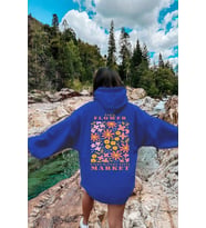 Flower Baskılı Oversize Sweatshirt (Mavi)