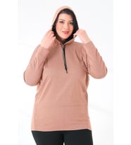 Büyük Beden Kapüşonlu Sweatshirt (Vizon)