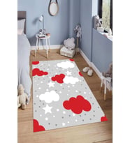 Dijital Baskılı Kaymaz Taban Yıkanabilir Kolay Temizlenir Modern Çocuk Odası Halısı NDÇ-HT-558 (Kırmızı)
